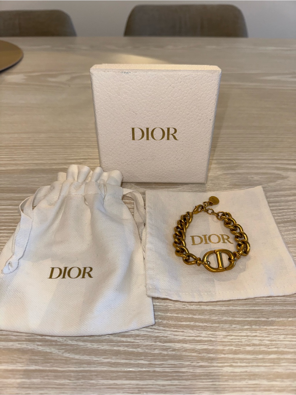 Dior Navy Link Bracelet Antique Gold